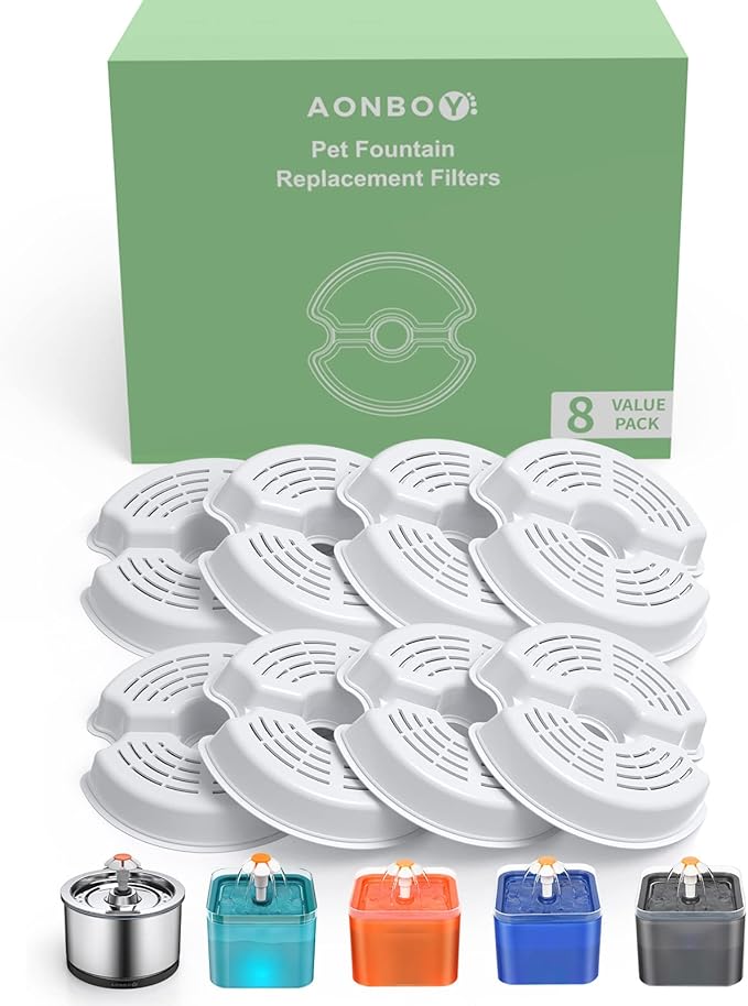 AONBOY Filter voor kattenfontein, 12 stuks filters 12 stuks schuimstoffilters, meervoudige filtering, geschikt voor F2