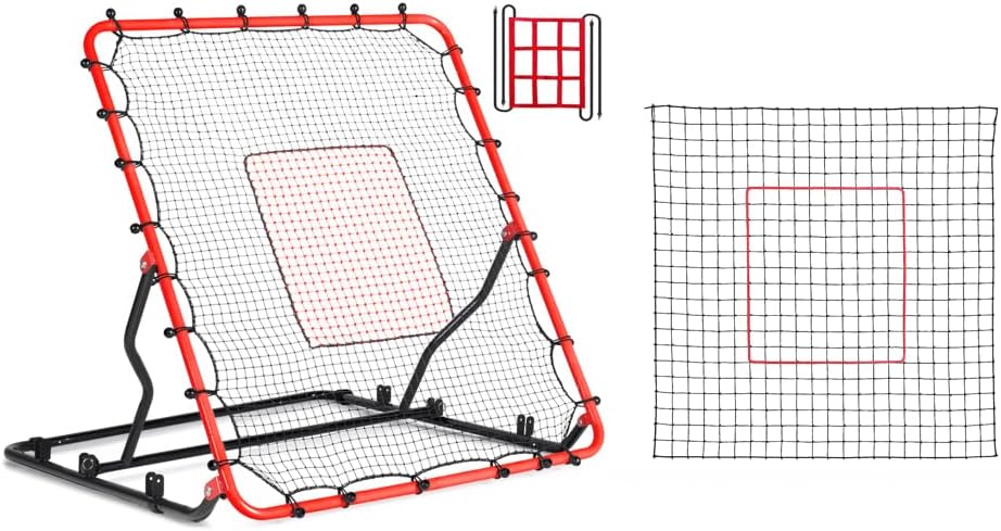 4x4.5FT Baseball Rebounder Net with 3 Adjustable Angles & Rebounder Net Replacement Kit(Net Only), 2 Strike Zones, UV Resistant