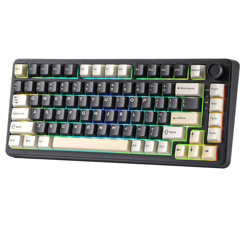 Tastiera meccanica RGB bianca sostituibile a caldo al 75% con retroilluminazione della guarnizione della manopola compatibile con(Black)