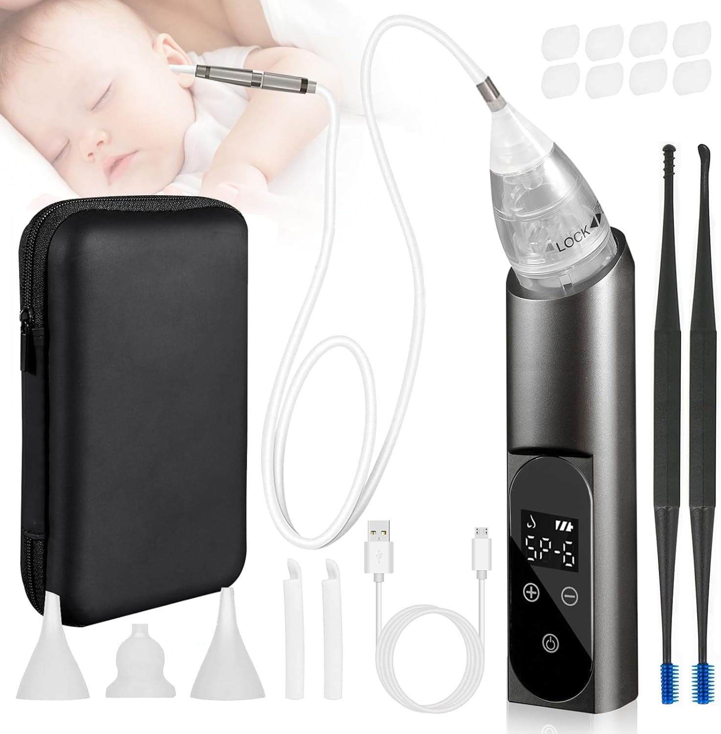 2025 Ear Wax Vacuum Removal Tool, 6 Gear Strong Suction Electric Ear Cleaner Ear Vacuum Wax Remover, USB Charge Earwax Removal Kit Reusable Soft Silicone Ear Cleaning Kit Water Remover Tool (Black)