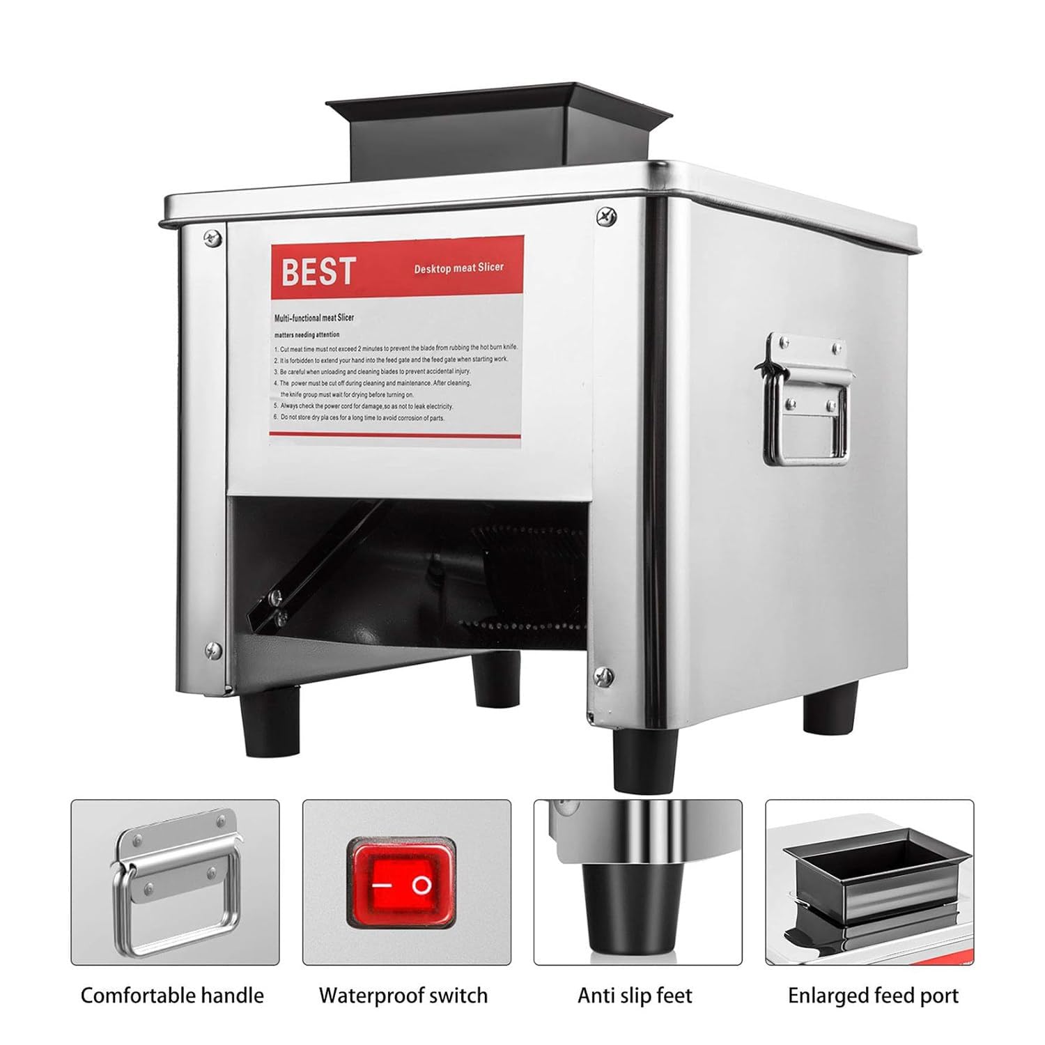 Cortadora De Carne Eléctrica De Acero Inoxidable - Máquina Cortadora Automática De Carne Fresca para Pechuga De Pollo Deshuesada, Cerdo Y Verduras Blandas - Ancho De Rebanada(Size:15mm)