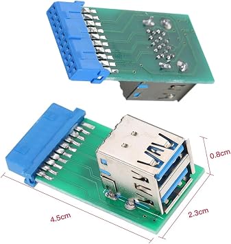 CY Vertical Dual USB 3.0 A Type Female to Motherboard 20 Pin Box Header Slot Adapter PCBA