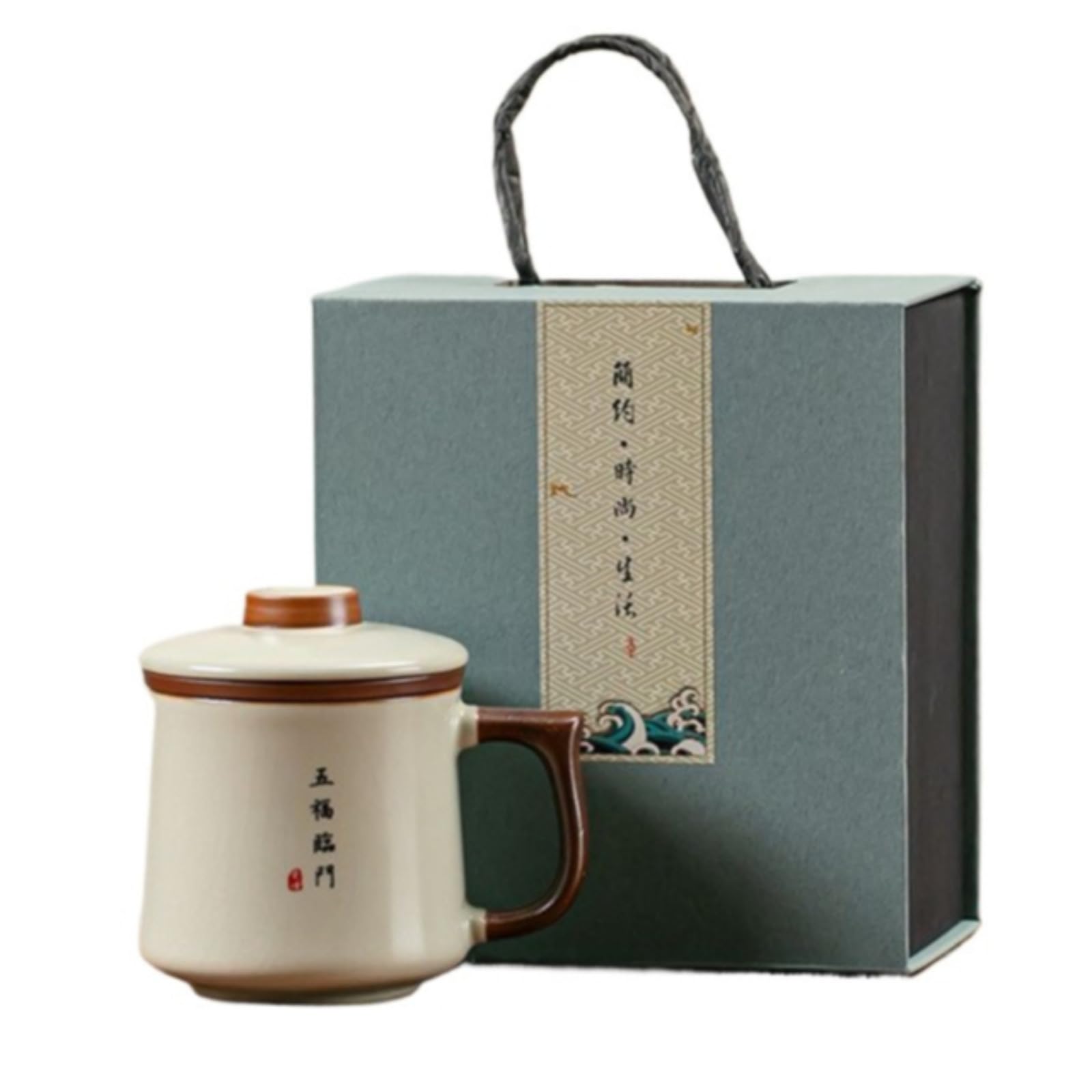Z pudełkiem upominkowym w stylu chińskim, 370 ml, filiżanka do herbaty z antyczną ceramiką