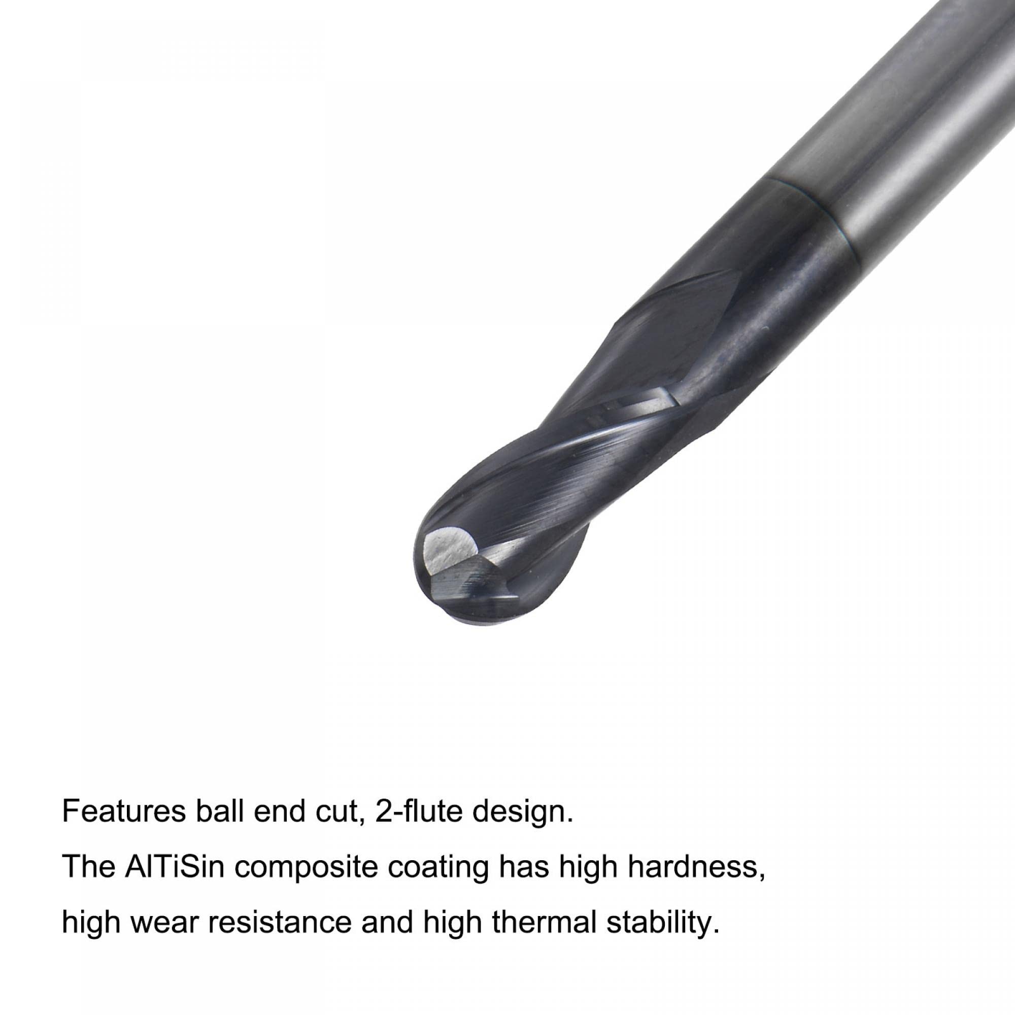 sourcing map Bille Nez Fraise à Queue 2mm Pointe Rayon Solide Carbure AlTiSin Revêtu CNC Routeur Bits 2 Cannelure Spirale Fraisage Fraise HRC45 avec 4mm Tige 100mm Longueur