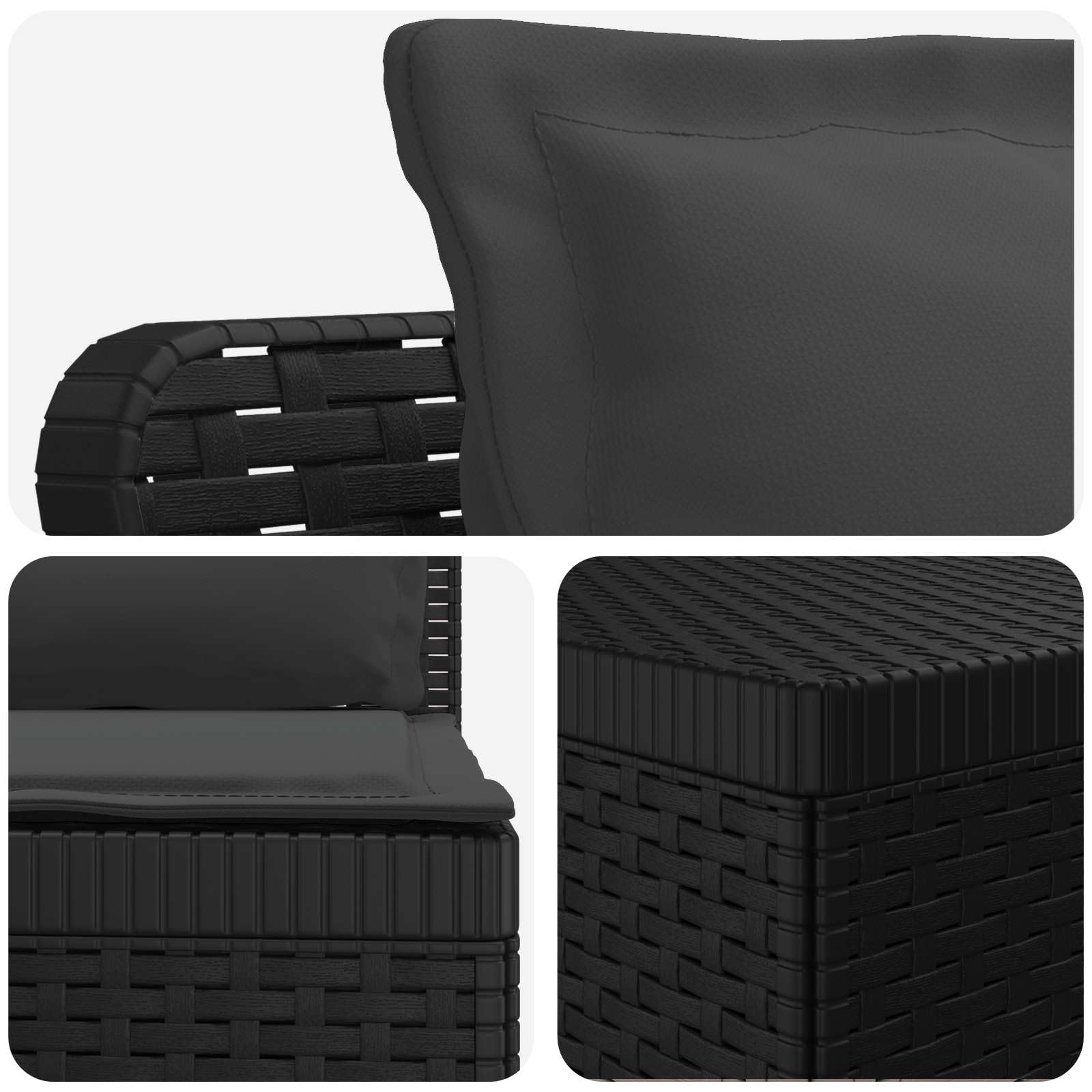 Set da giardino, 4 posti, effetto rattan, colore: antracite | Set lounge modulare per esterni in robusta plastica PP con cuscini e tavolo per terrazzo, balcone o veranda.