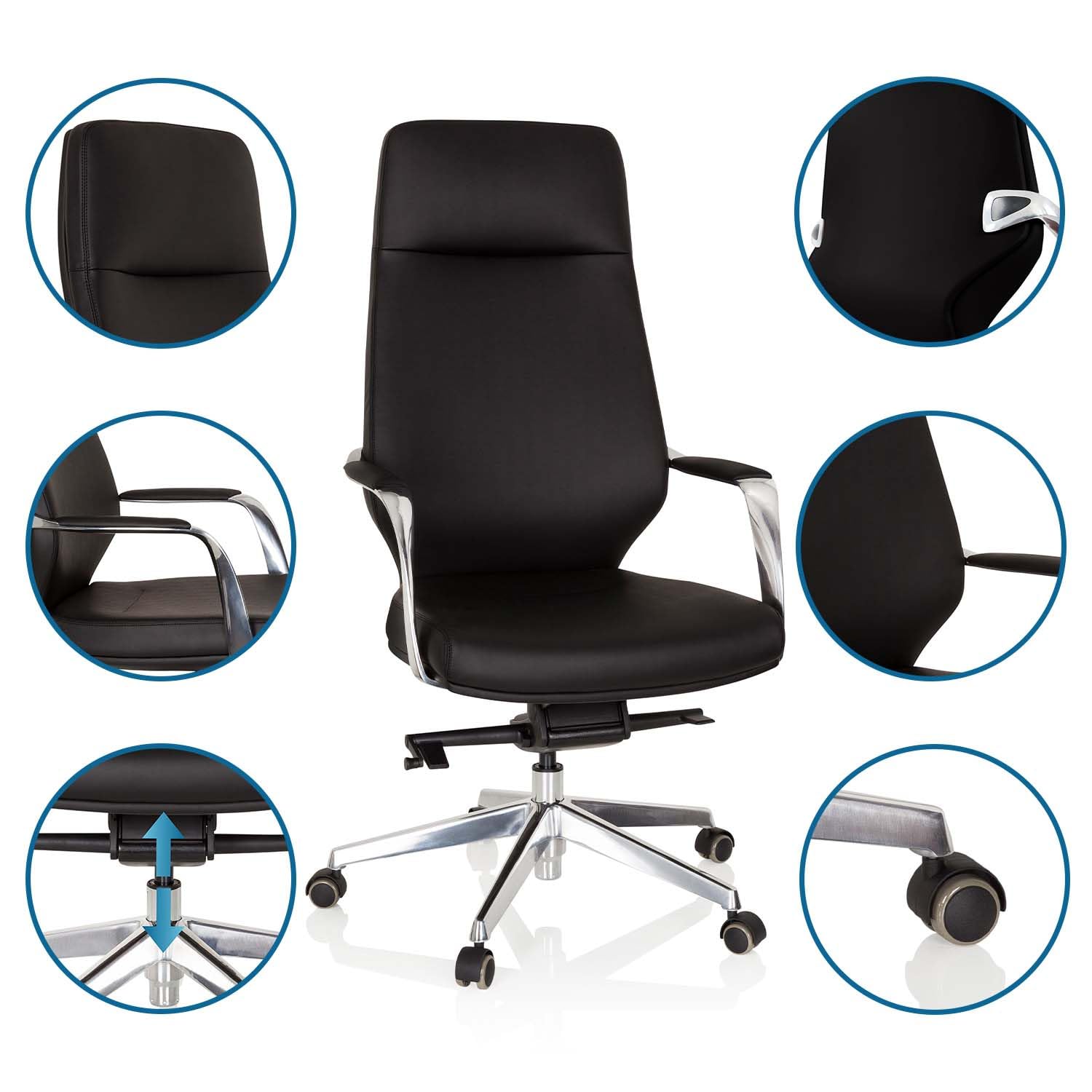 HJH Office 600983 Elegante sedia direzionale VELVET ecopelle nera Sedia da ufficio con schienale alto