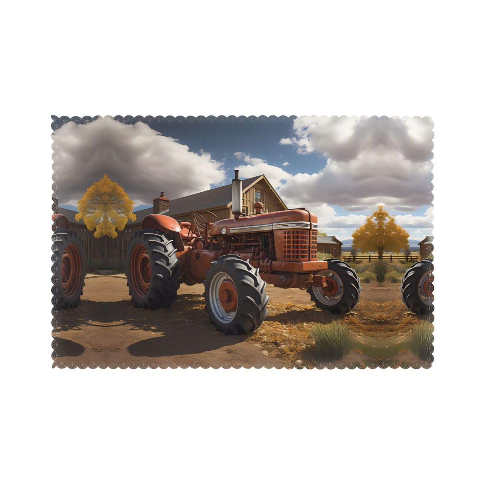 Red Tractor Printed table mat set (6 pieces) - Aesthetic upgrade for family gatherings and hotel banquets