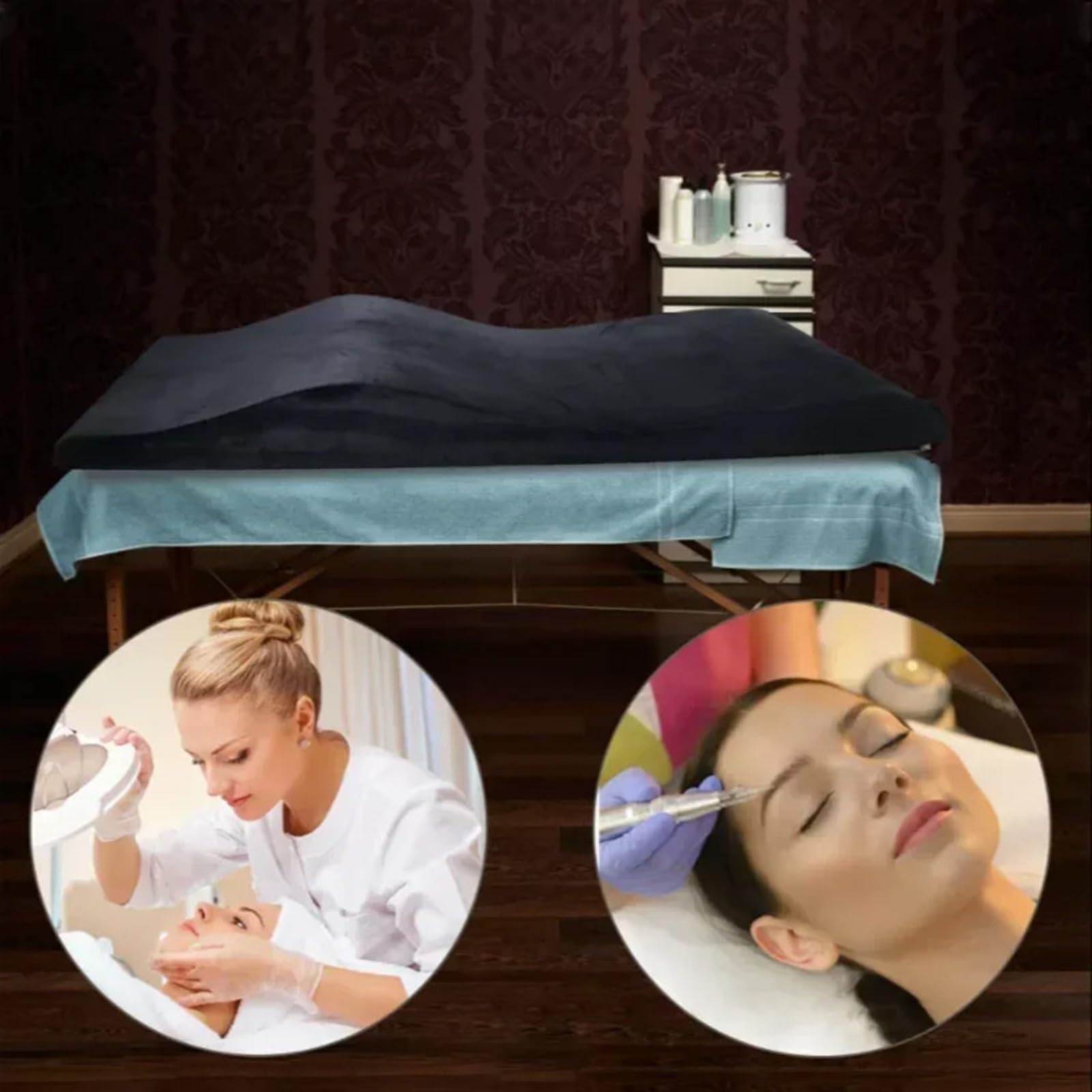 ColchóN para Camilla De Masaje Cama de Masaje Curvada con extensión for salón de Belleza, colchón de Terciopelo for Mesa de masajes para SalóN De Belleza(Black Mattress)