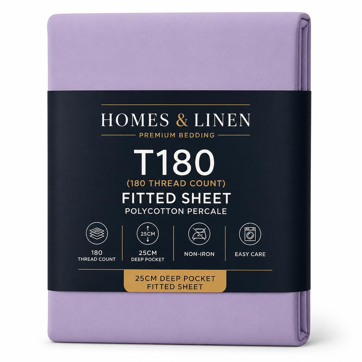 HOMES-LINEN Fitted Sheet Percale Rich Cotton 180 Thread Count Non Iron 25cm Deep Pocket Fitted Bed Sheets (Lilac, Super King)