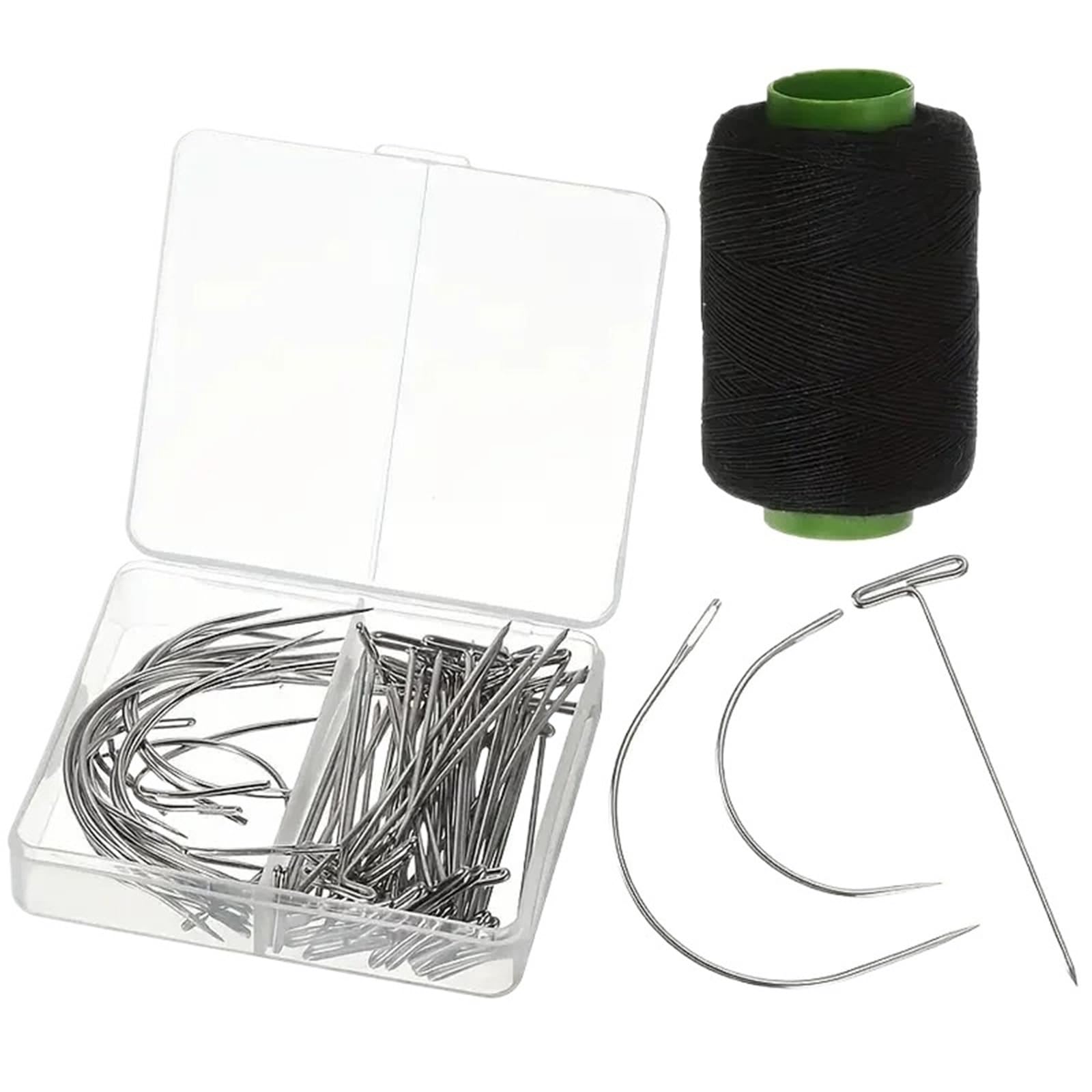 T Pins 70pcs Needle And Thread Set For With T Pins C Curved Needles Black Wig Making Hair Extensions Modelling Crafts Kit
