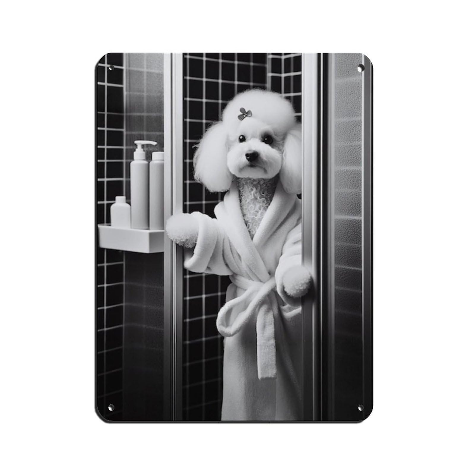 Lxwnze 30L X 40W Cm Poodle Bathroom Art Poster Tin Sign Vintage Metal Pub Club Cafe Bar Home Wall Art Decoration Poster Retro 12X16inch(30X40cm)