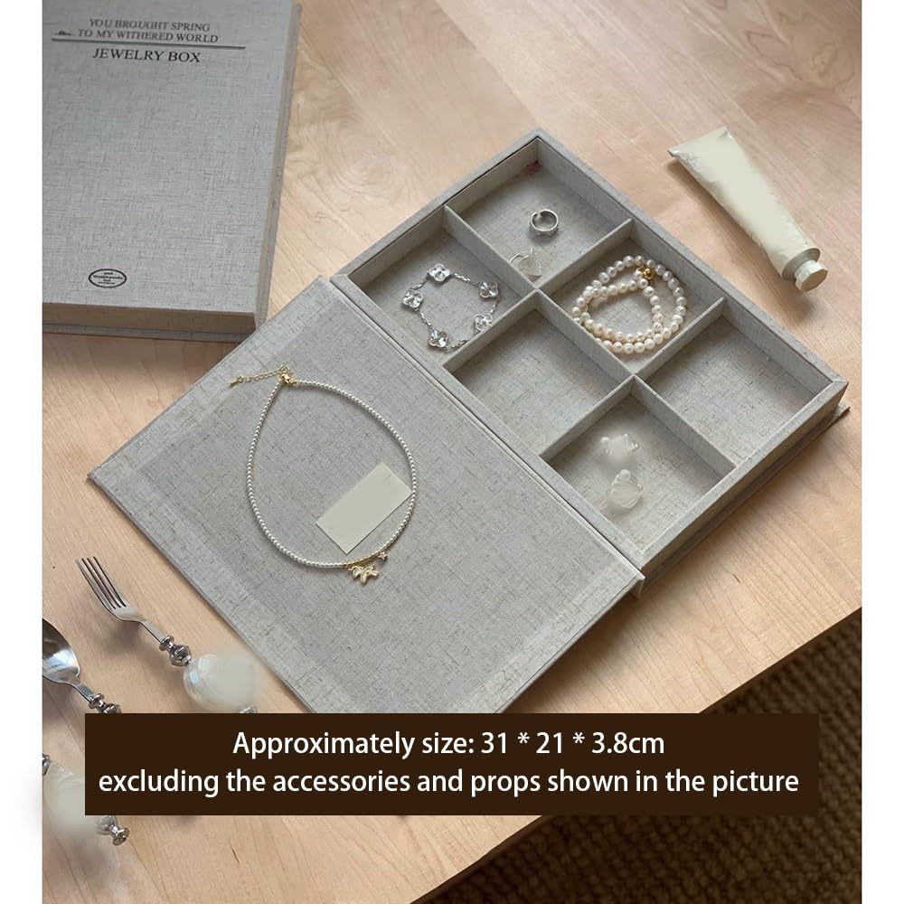 Présentoir à bijoux Linen Jewelry Organizer Box with Compartments