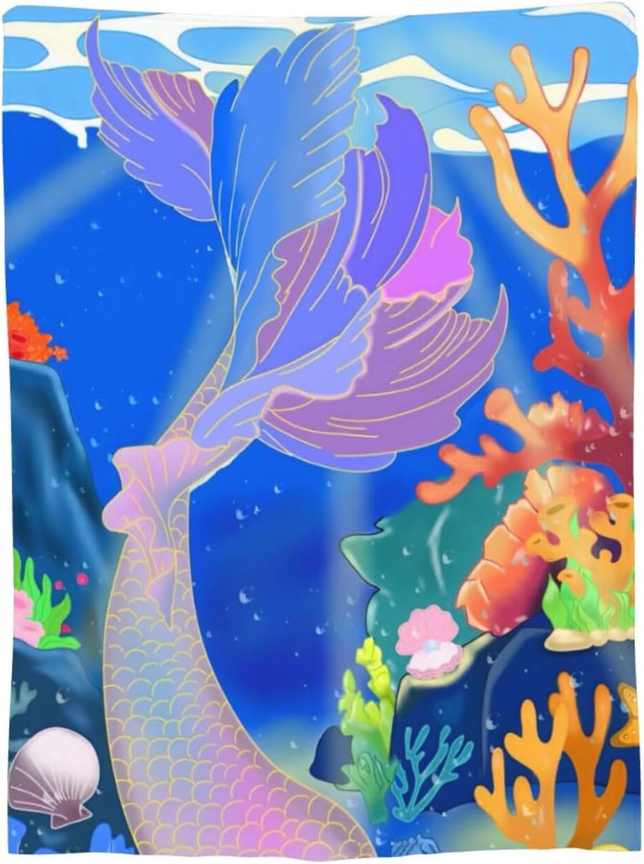 Mermaid Blanket Cute Mermaid Tail Scales Fuzzy Soft Cozy Warm Sherpa Throw Blanket for Girls Women for Girls Kids 60"X50"
