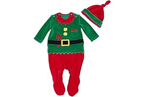FANCYINN Baby's First Coverall Christmas Elf Romper with Santa Hat