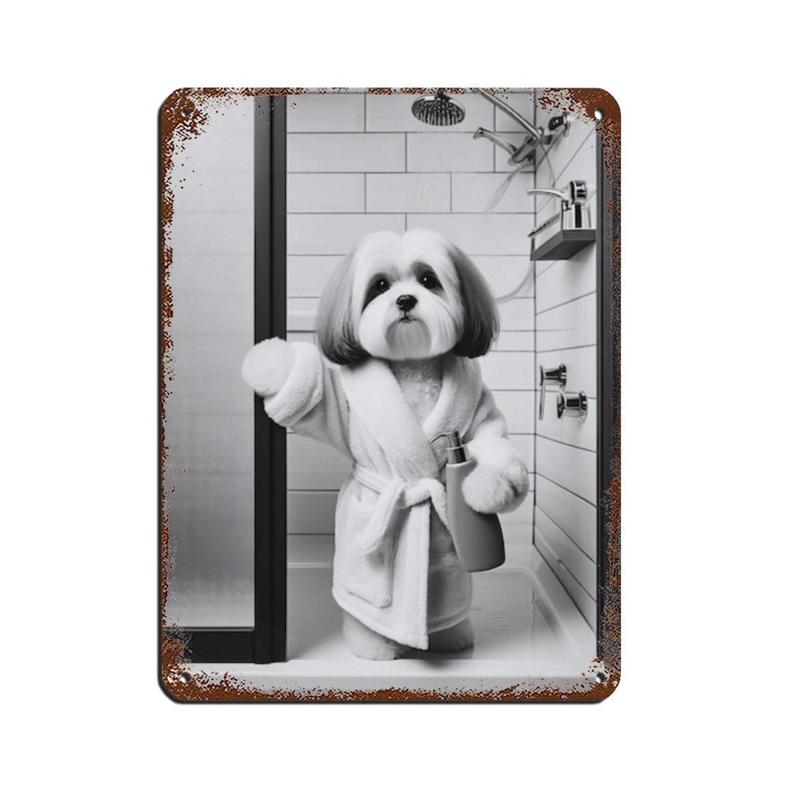 Tibetan Terrier Bathroom Art Poster Tin Sign Vintage Metal Pub Club Cafe Bar Home Wall Art Decoration Poster Retro 12x16inch(30x40cm)