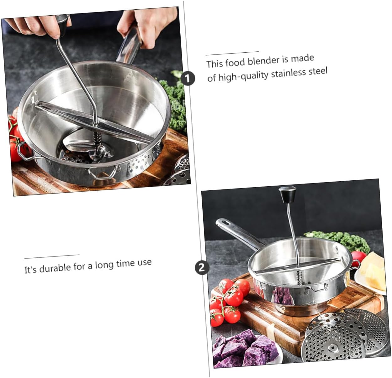 Stainless Steel Food Blender for Vegetables and Fruits Multi-functional Cooking Tool for Home and Kitchen with Comfortable Grip and Professional Design