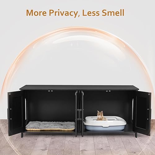 Miniatura 3 de Caja de arena para gatos para 2 gatos, muebles ocultos con habitación doble, muebles de madera para baño, casa para gatos, 47.2 pulgadas de largo x