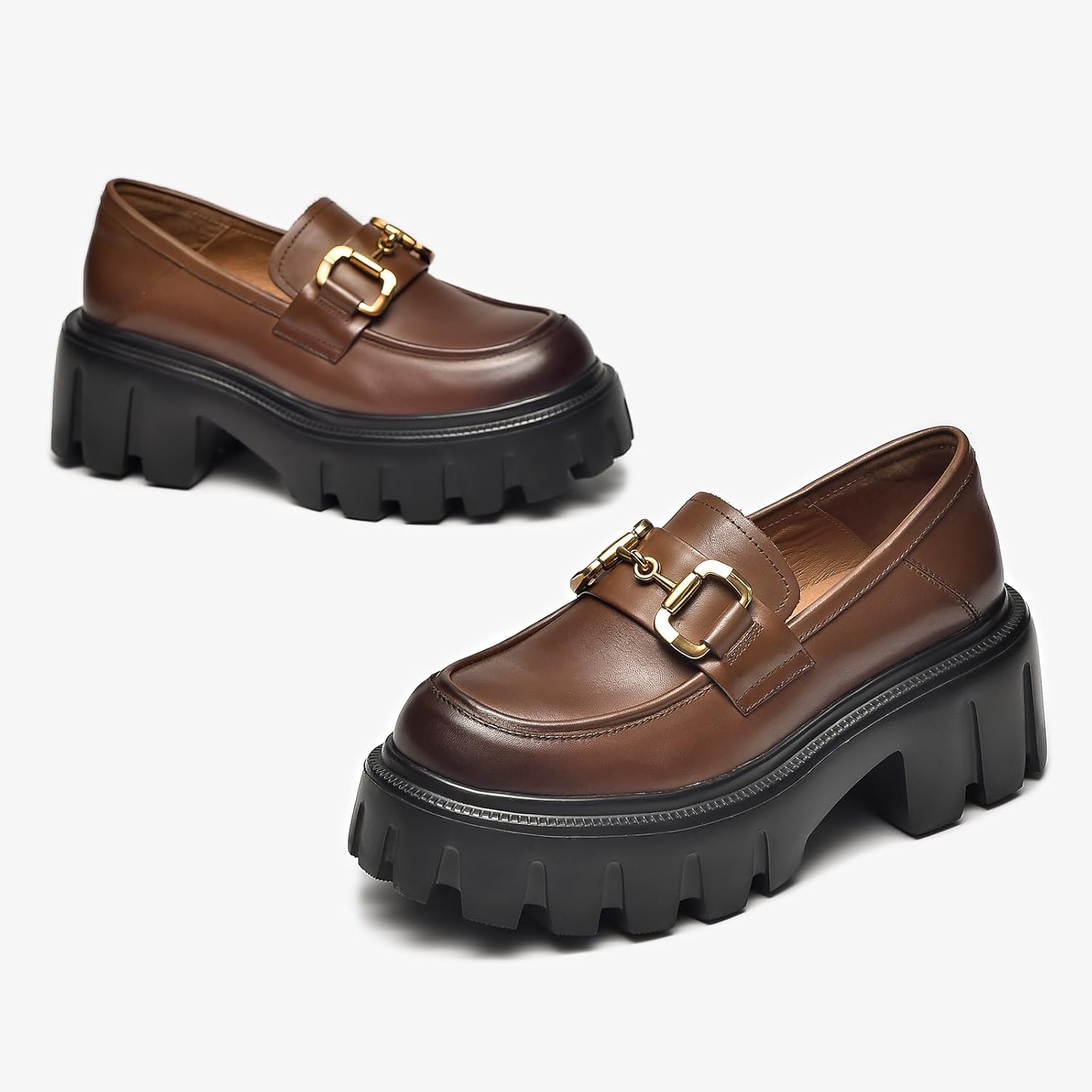 BEAU TODAY Chunky Loafers Women,Platform Loafers for Women,Lug Sole Slip On Leather Classic Penny Shoes,Comfortable Office Work Business Casual Dress Shoes - Image 2