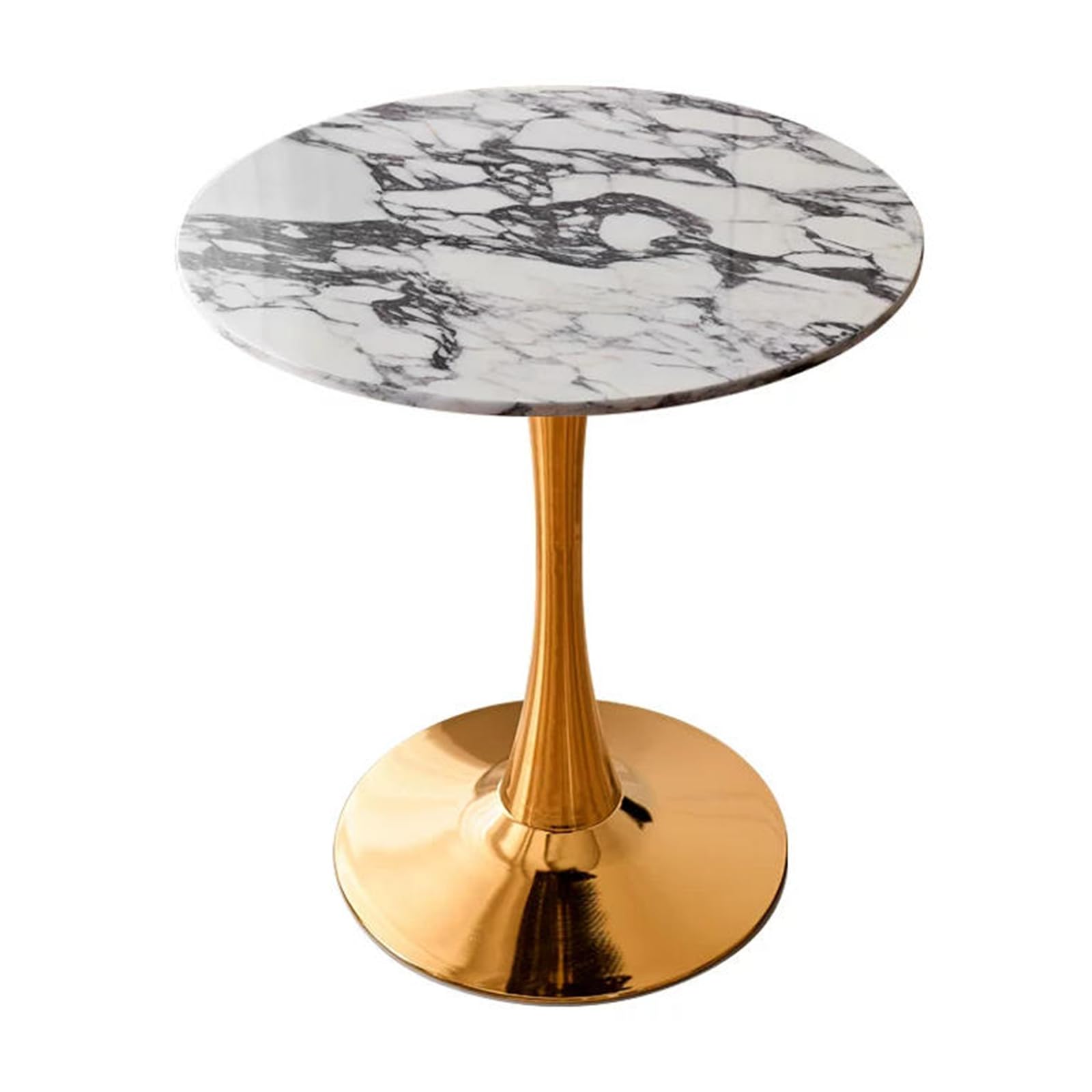 Jhaismao White Gray Round Tulip Dining Table, Modern Mid-Century Bistro Table With Polished Gold Stainless Steel Pedestal Base & Natural Pandora Marble Tabletop, Coffee Side Table For Ki(Size:80x80x75cm,Color:white Gray)