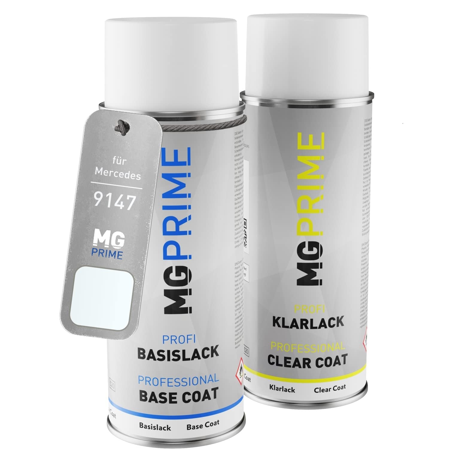 MG PRIME Vernice per auto Kit di bombolette a spruzzo per Mercedes 9147/147 Arktikweiss/Arctic White Bomboletta spray da 400ml di vernice di base vernice trasparente