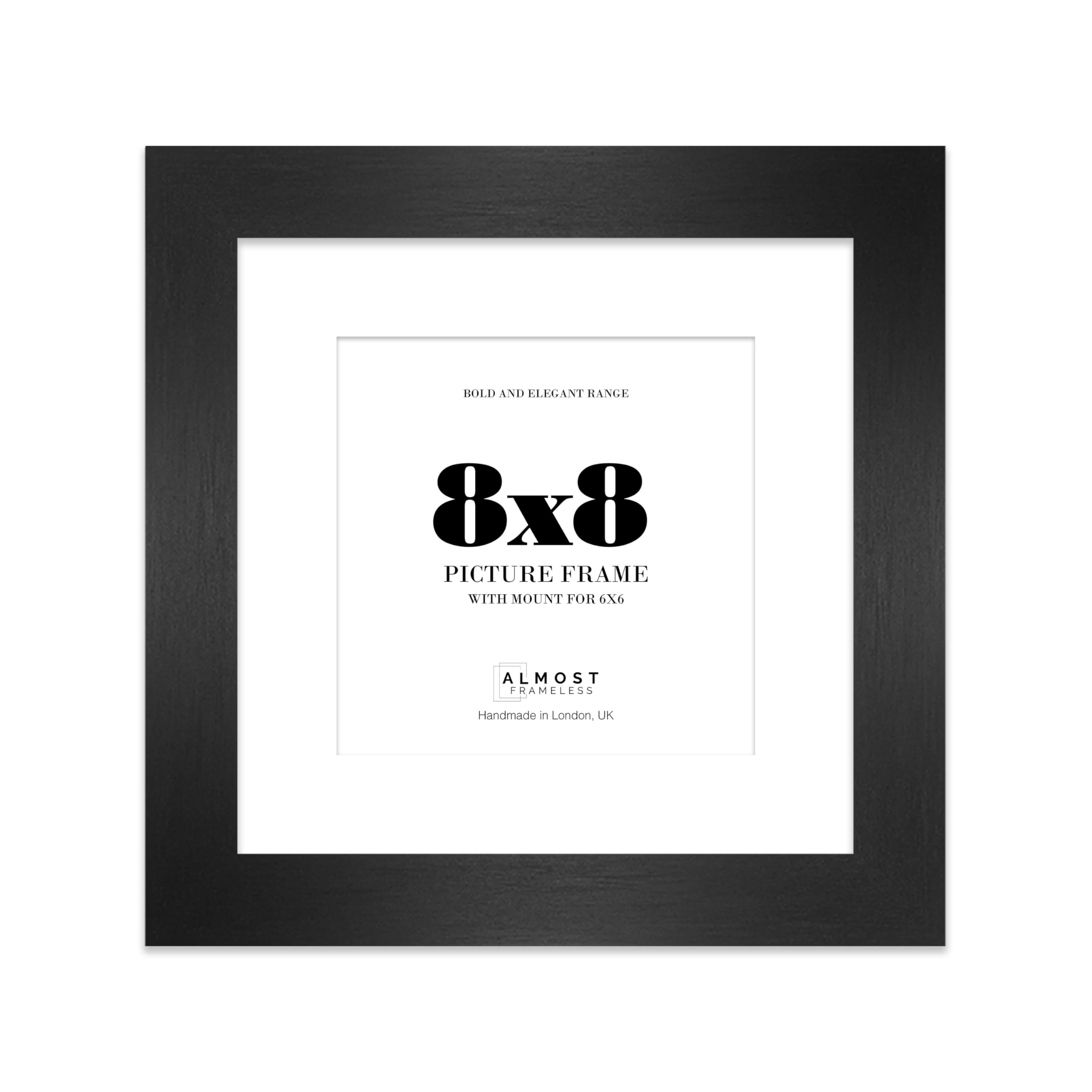 8x8" Black Square Frame With Mount for 6x6" Pictures 28mm Edge Frame Display with Wall Hooks and Kickstand, 1 Pack