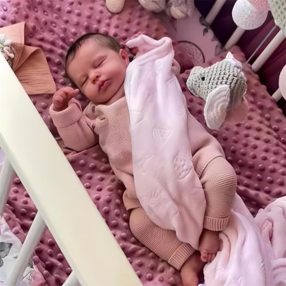 Reborn Baby Dolls Girls 45 cm, ręcznie wykonane, nadające się do prania, miękkie winylowe ciało z anatomicznie poprawnym, lalka Reborn wygląda jak prawdziwe dziecko (zamknięte oczy dziewczyny)