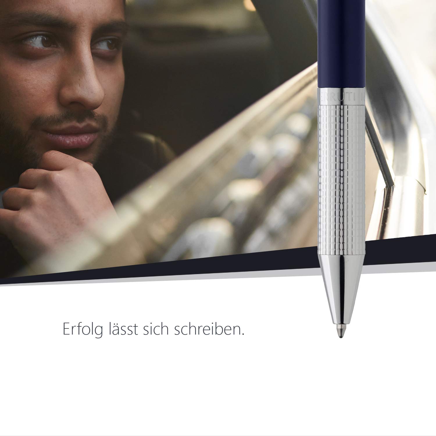 Cerruti 1881 Kugelschreiber „IRVING“ | Schreibstift mit matter blauer Lackierung und verchromten Beschlägen | Blaue Mine