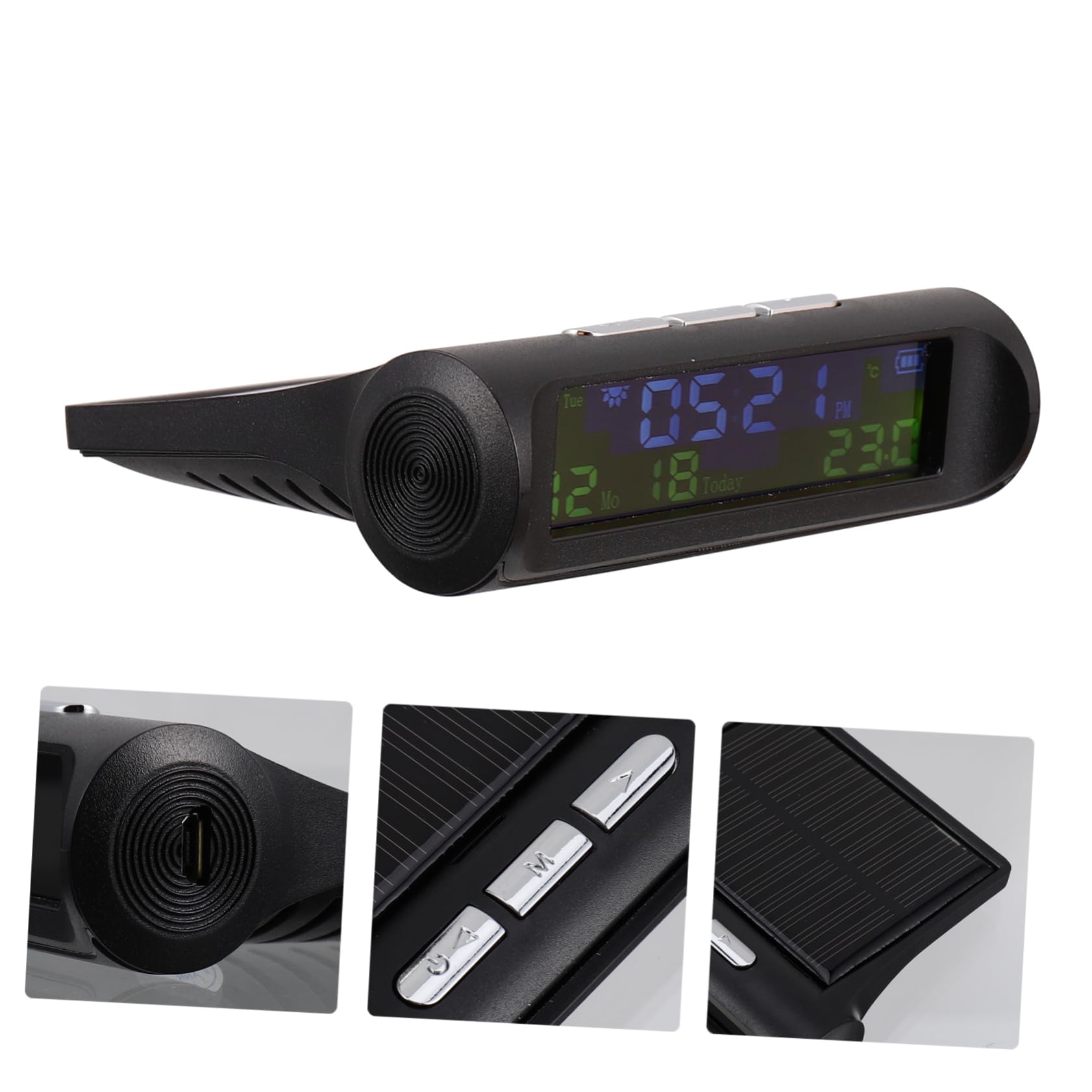 Gatuida 2piezas Reloj Digital Solar Para Coche Integrado Monitor De Temperatura y Presión De Neumáticos Pantalla Clara Para Uso Diurno y Nocturno Diseño Compacto y Portátil