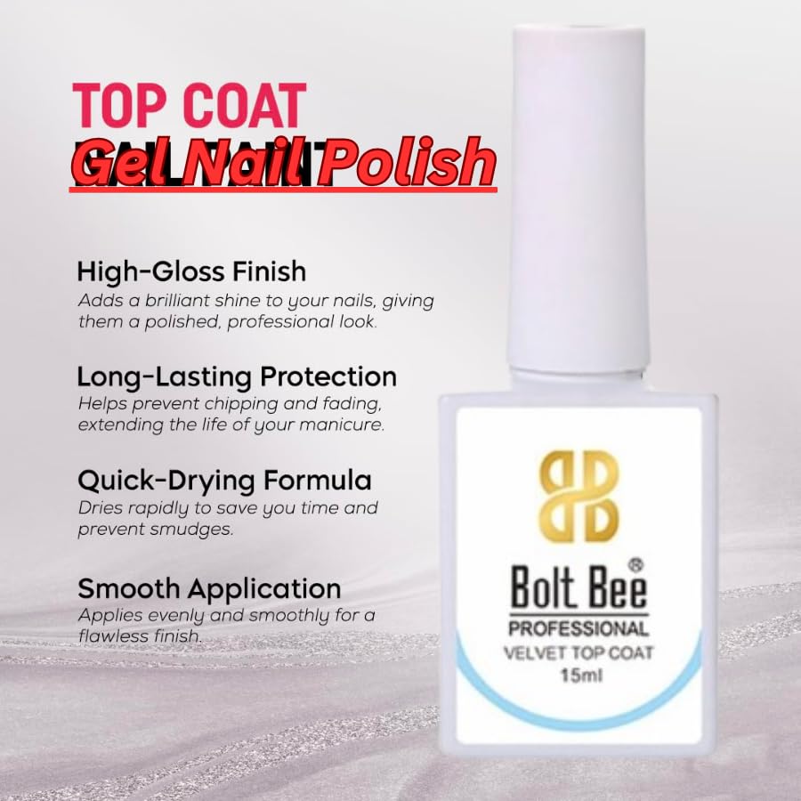 Professional Nail Velvet Top Coat – Quick Drying, Long Lasting Formula with High Shine & Full Coverage – One Stroke Application 15ml - Image 4 thumbnail