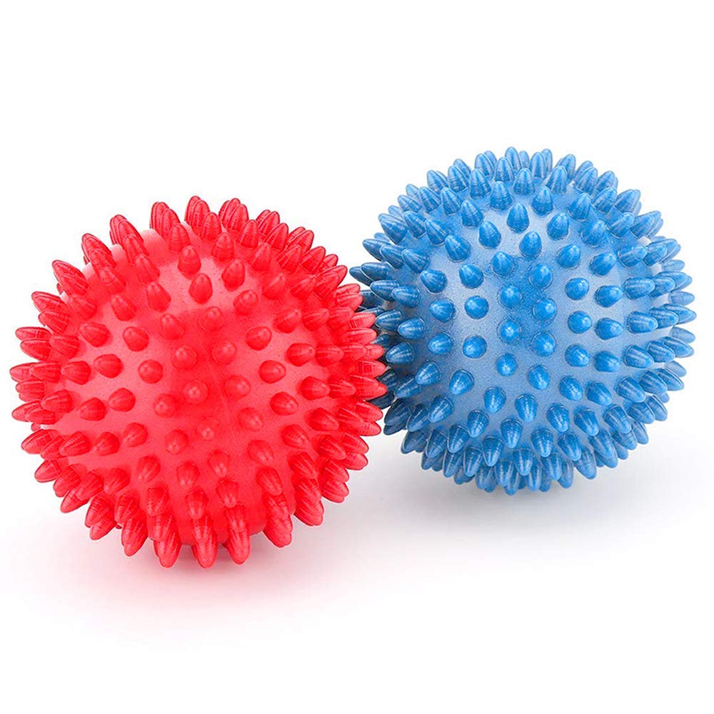 Tomyeer Blue,Red 8Cm Soft Spiky Massage Ball Trigger Point Therapy Reflexology Stress Relief Exercise Balls, Random Color