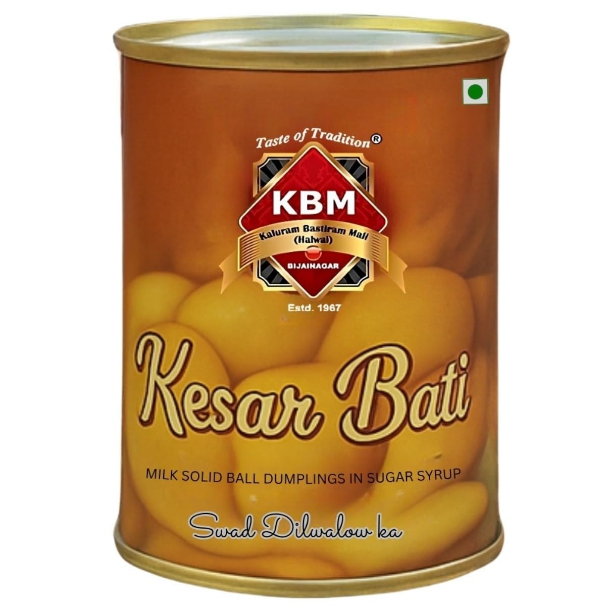 KBM Kesar Bati sweets 1 kg - Fragrant Rajasthani Mithai in 1 kg Pack | Traditional Indian Sweet Delights|Gourmet Flavoured Treat with Soft Texture|Exotic and Gift-worthy Tin Box|Ready to Eat|20 Pieces Per Box