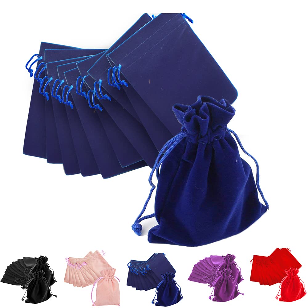 Time to Sparkle 10pcs 10x13cm Velvet Drawstring Bags - Navy Blue