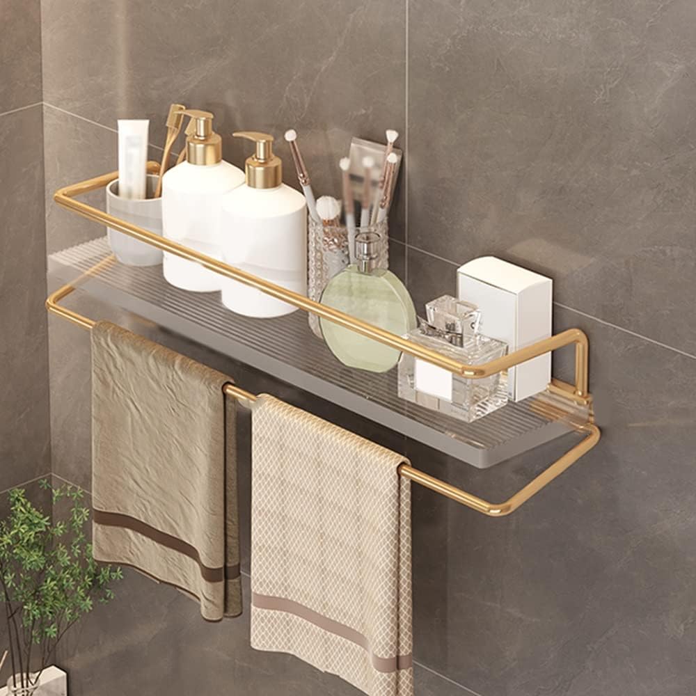 BTYQKZVPM Modern Acrylic Magazine Rack, Acrylic Floating Corner Wall Shower Shelf Towel Bar Clear Organizer 30-50cm(Sier,40cm)