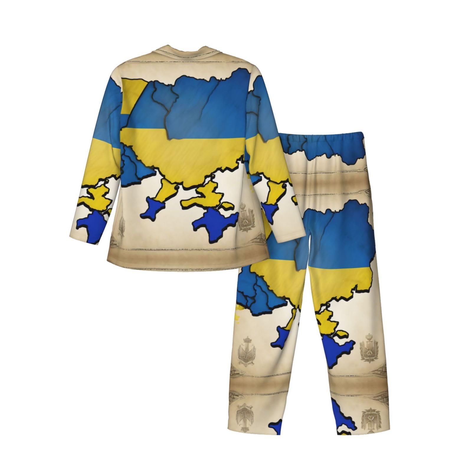 Ucraina Mappa topografica Pigiama da uomo a maniche lunghe Set pigiama Ucraina mappa topografica da uomo a maniche lunghe set pigiama morbido loungwear tasche pantaloni pigiama nero