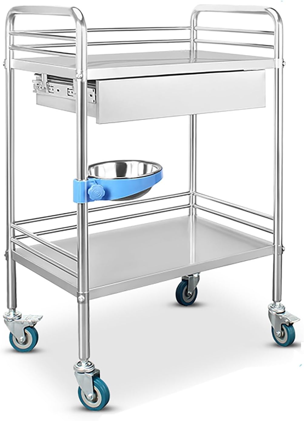 Medical Cart, 2-Shelf lab cart Stainless Steel, with One Drawers, Commercial Wheel Dental Lab Cart, for Laboratory Hospital Dental Office Spas Beauty Salons (One Color 81*50*91 cm/32*20*36 in)