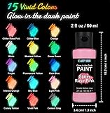 X ARTY HUB Glow in The Dark Paint, 15 Acrylic Colours (60 ml/Bottle) with 2 Brushes, UV Fluorescent Blacklight Paint Set for Fabric, Rocks, DIY Crafts, Wall Art, Outdoor Decor - Image 2