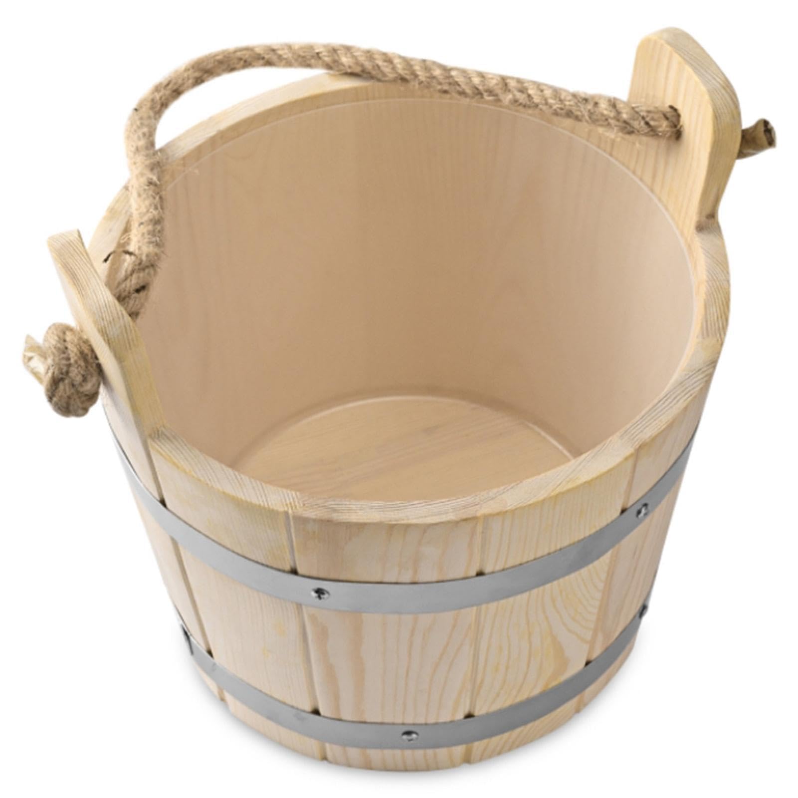 Cubo y cucharón de Para madera para sauna de 5 litros capacidad, resistente y con temporizador reloj arena. Ideal para saunas vapor. Kit accesorios portátil y resistente.