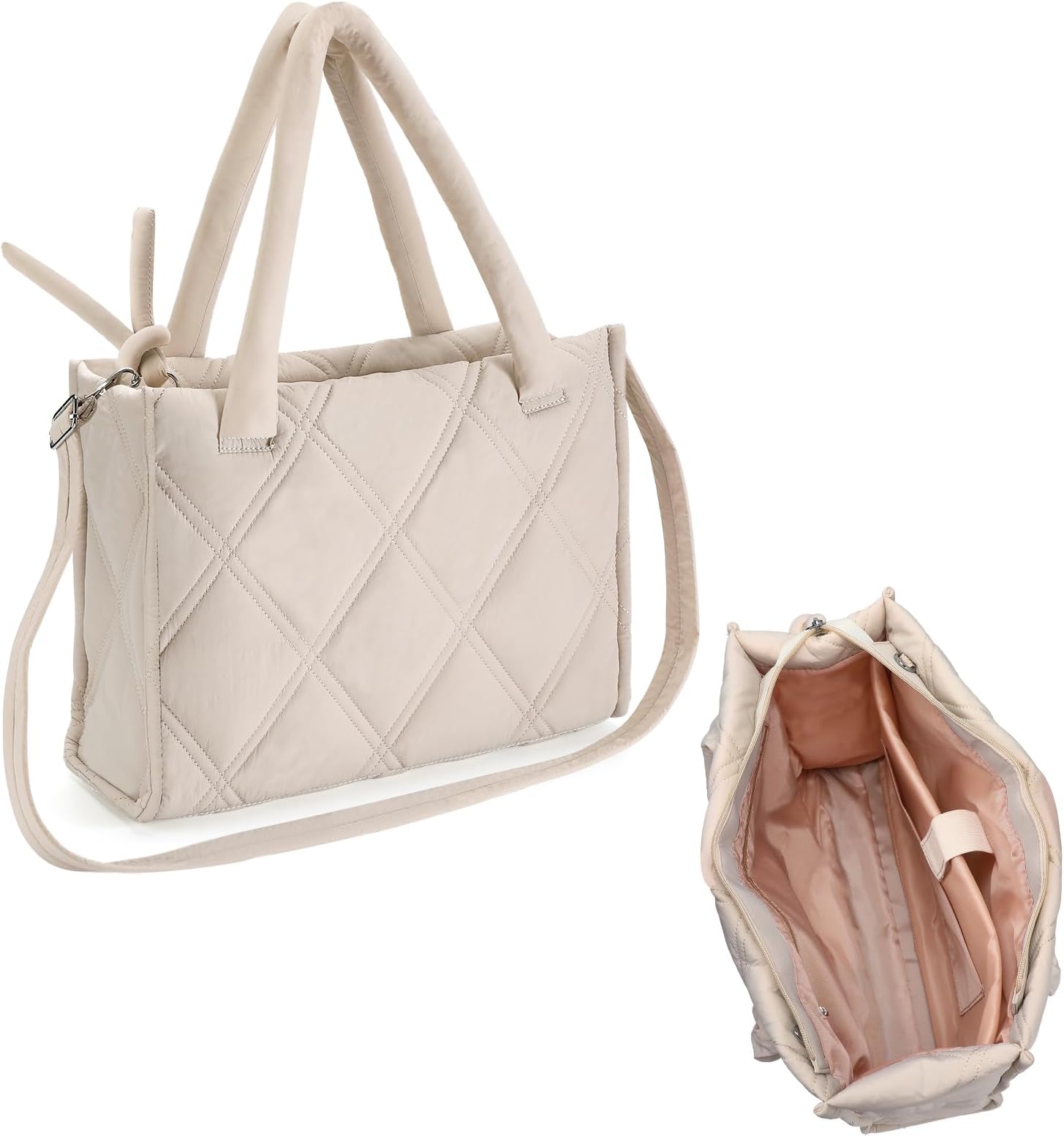 Lightweight Puffer Tote Bag for Women - 12" x 16" Large Work Tote with Multiple Compartments for Work