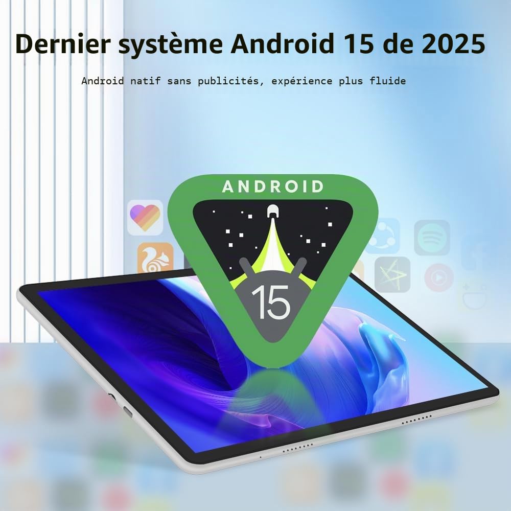 Crelander Tablette Android 15 10,1 ", 12 Go + 128 Go, batterie 8000 mAh, écran tactile 1280 x 800, Bluetooth/WiFi 5G, ensemble avec étui, clavier, souris et stylet (bleu)