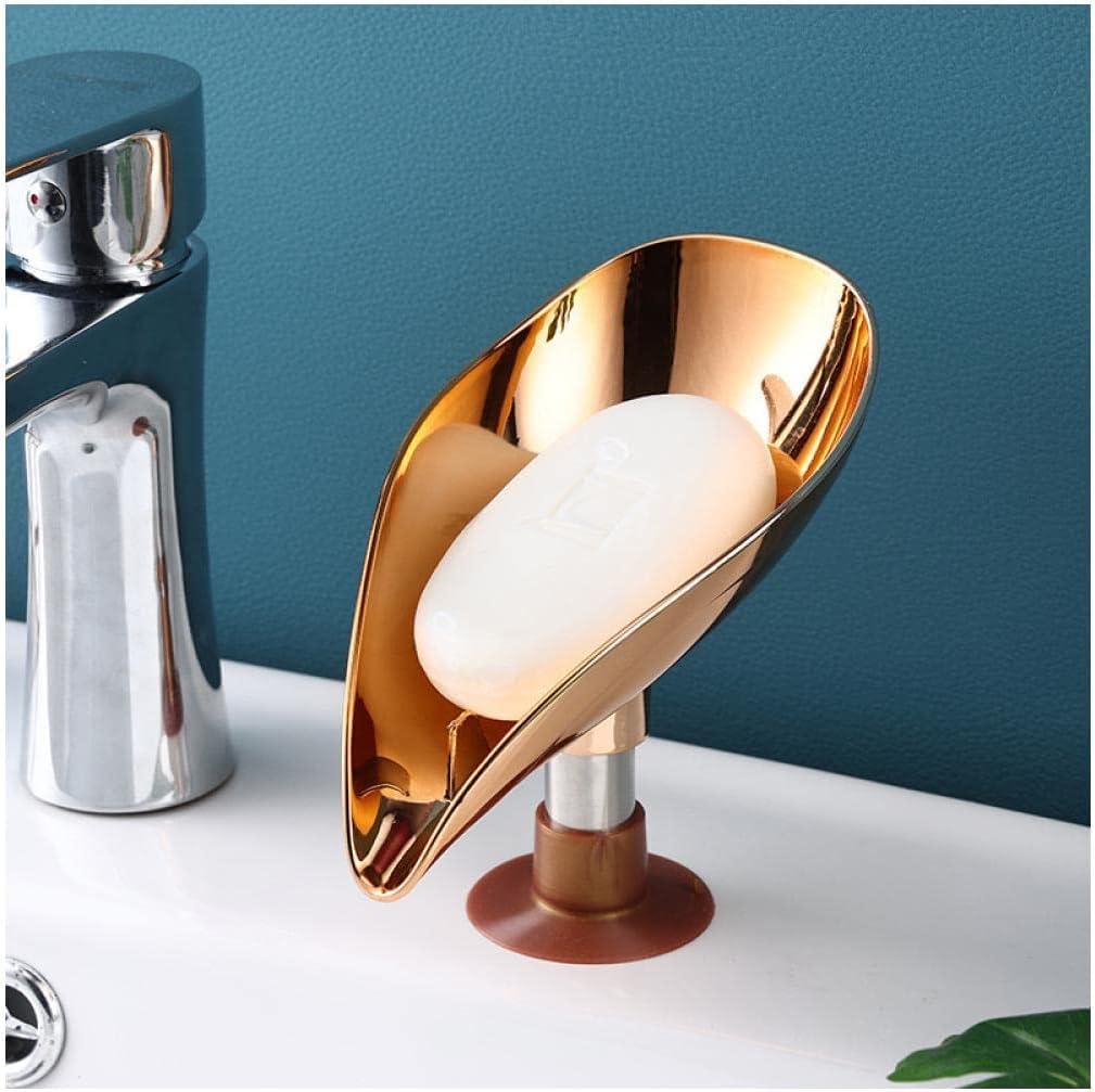 soap dish, Dish Holder Drain Box Tray Gadgets Accessories for Bathroom Kitchen Golden(C)