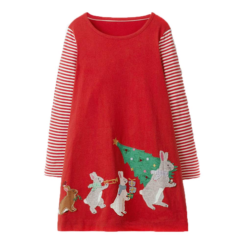 KIDSALON Little Girls Casual Cartoon Animals Print Long Sleeve Cotton Dresses