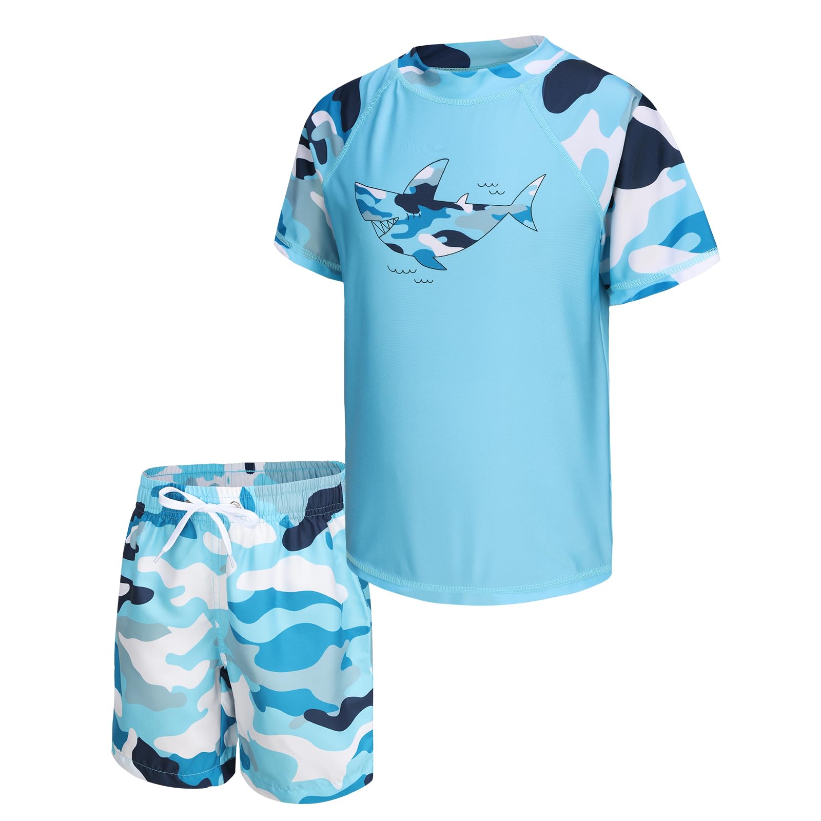 Boys Rash Guard Set for Kids Boys 2 Piece Short Sleeve Swim Shirts with Trunks Quick Dry Bathing Suits Swim Set