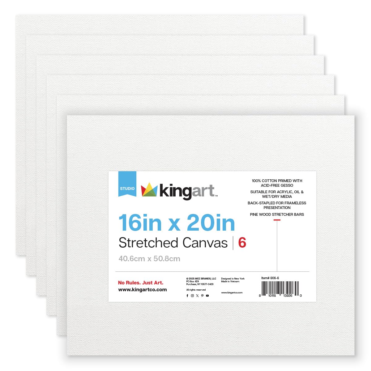 Toiles tendues Kingart blanche grain régulier lot de 6 pour acrylique