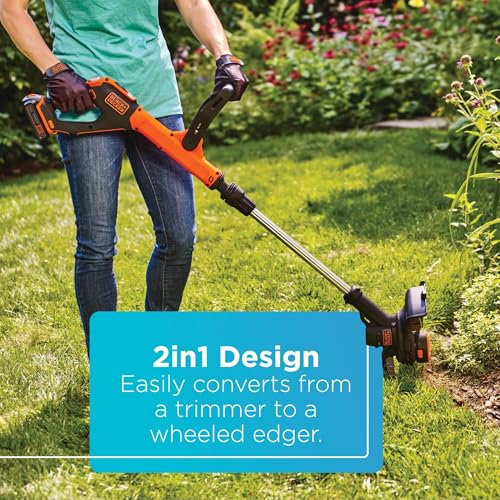 Image of BLACK+DECKER 20V MAX Cordless String Trimmer and Edger, 12 Inch Weed Eater, 2-Speed Control Weed Wacker, 2 Batteries, Charger and Spool Included (LSTE525)