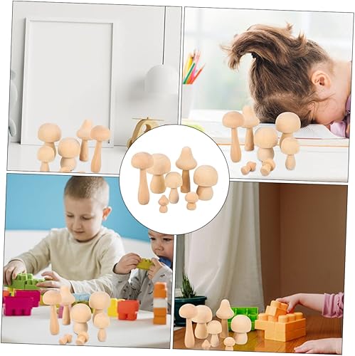 Miniatura 7 de EXCEART 42 Pcs White Mushroom Natural Unfinished Mushrooms Nativity Toys for Kids DIY Mushroom Crafts Christmas Peg Mushroom Head Pegs Gnome Peg