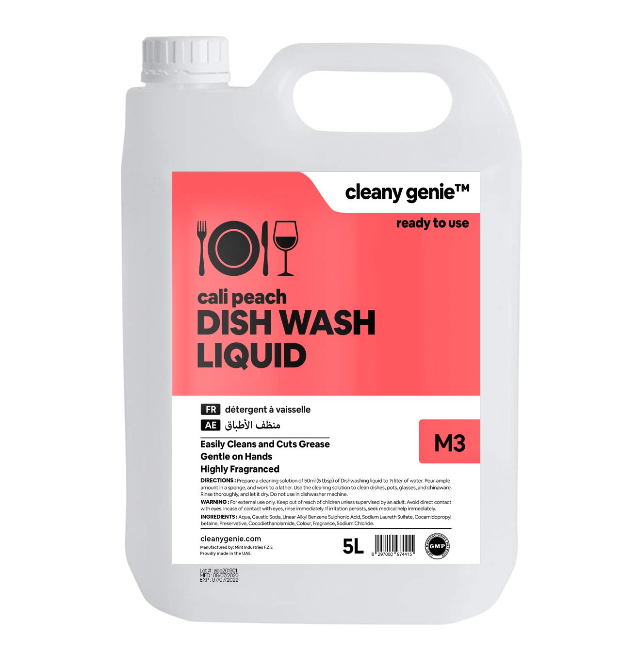 Cleany Genie Dishwash Liquid, Cali Peach, 5Litres