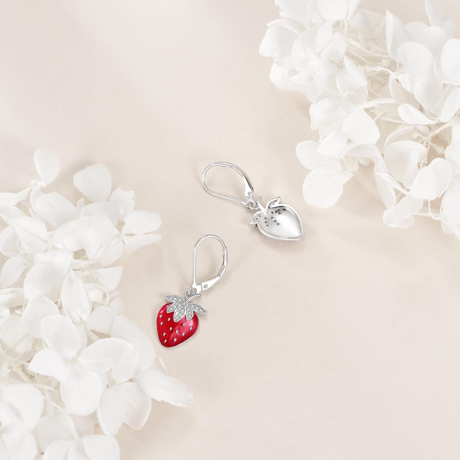 URONE Strawberry/Watermelon/Apple/Avocado/Pineapple/Cherry Earrings 925 Sterling Silver Strawberry Dangle Earrings Fruit Jewelry Gifts for Women - Image 4