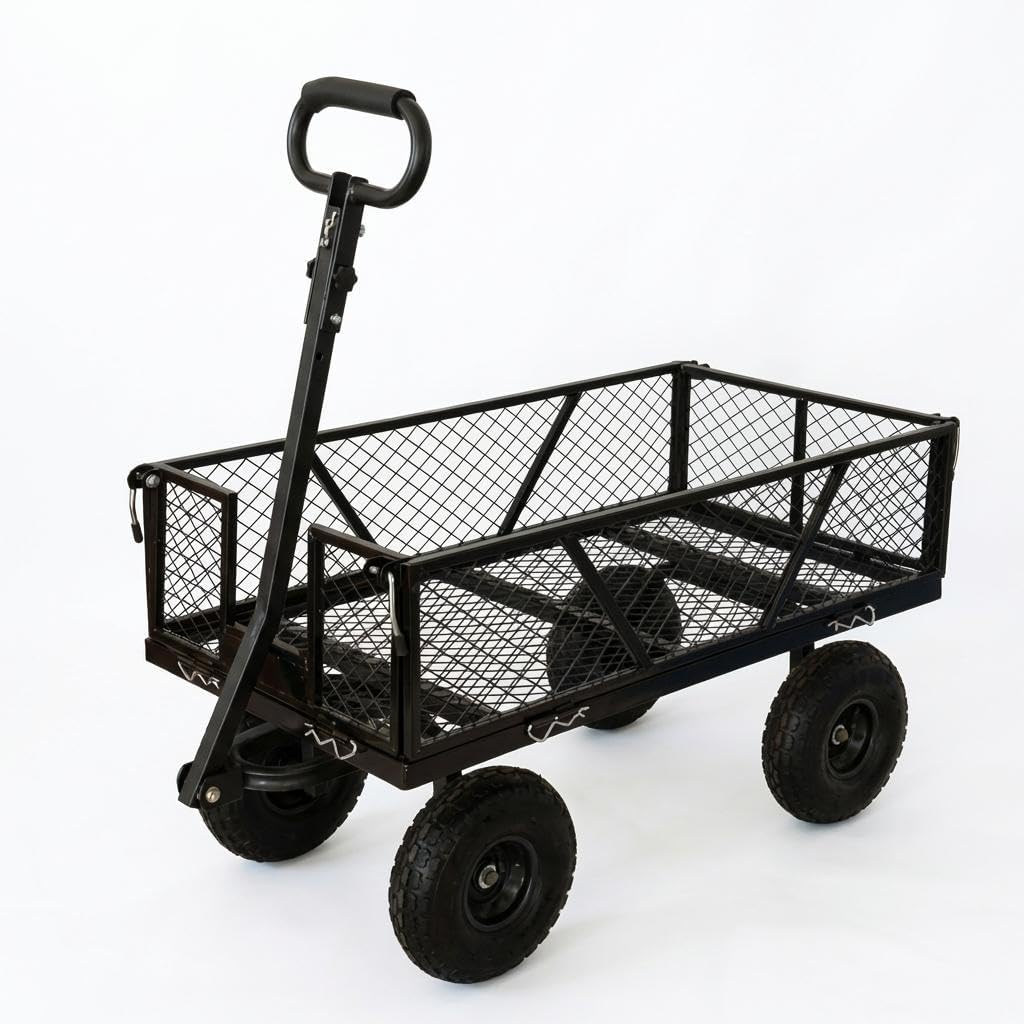 Heavy Duty Steel Garden Cart, 1200 LBS Load Capacity Garden Wagon with 10 inch Tire and 180° Rotating Handle Attach to ATV or Tractor Blac