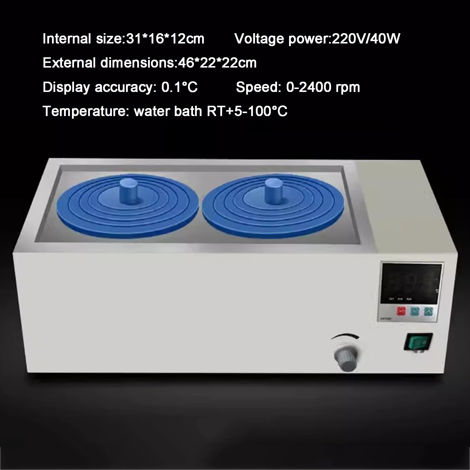 Baño de agua termostático, calentador digital con agitación y temporizador, forro de acero inoxidable, aberturas seleccionables para experimentos de laboratorio