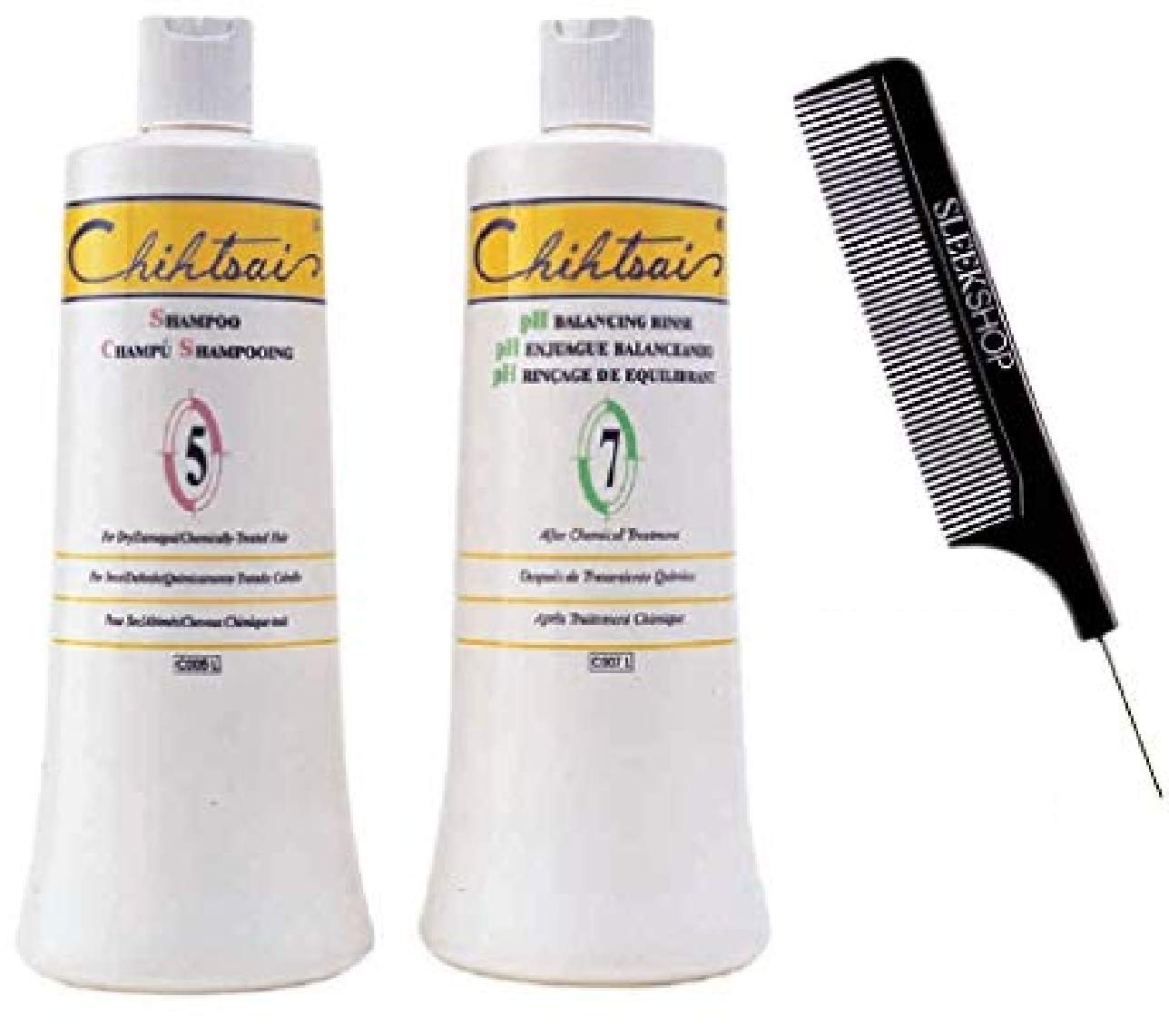 Chihtsai No. 5 SHAMPOO & No. 7 pH BALANCING RINSE Conditioner DUO SET, For Dry, Damaged, Chemically-Treated Hair (w/Sleek Comb) Number 5,7 (34 oz /